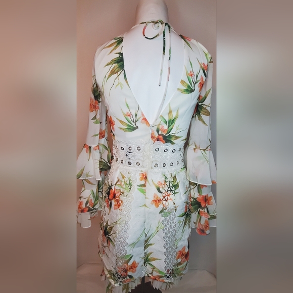 PatBO Size 6 "Wild Flower" Printed White Lace Mini Dress - Picture 3 of 14